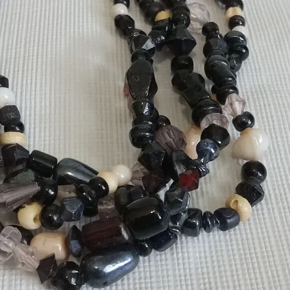 Black & Brown Assorted Beads Adjustable Multi-Strand Layered Statement Necklace - Picture 4 of 12